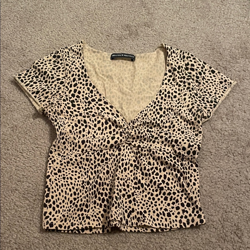 Brandy Melville Cream and Black Leopard Print Tee
